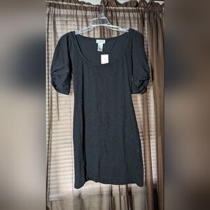 NWT L*Space Revolve Dress Small Black With Puff Sleeve Melrose Scoop Neck